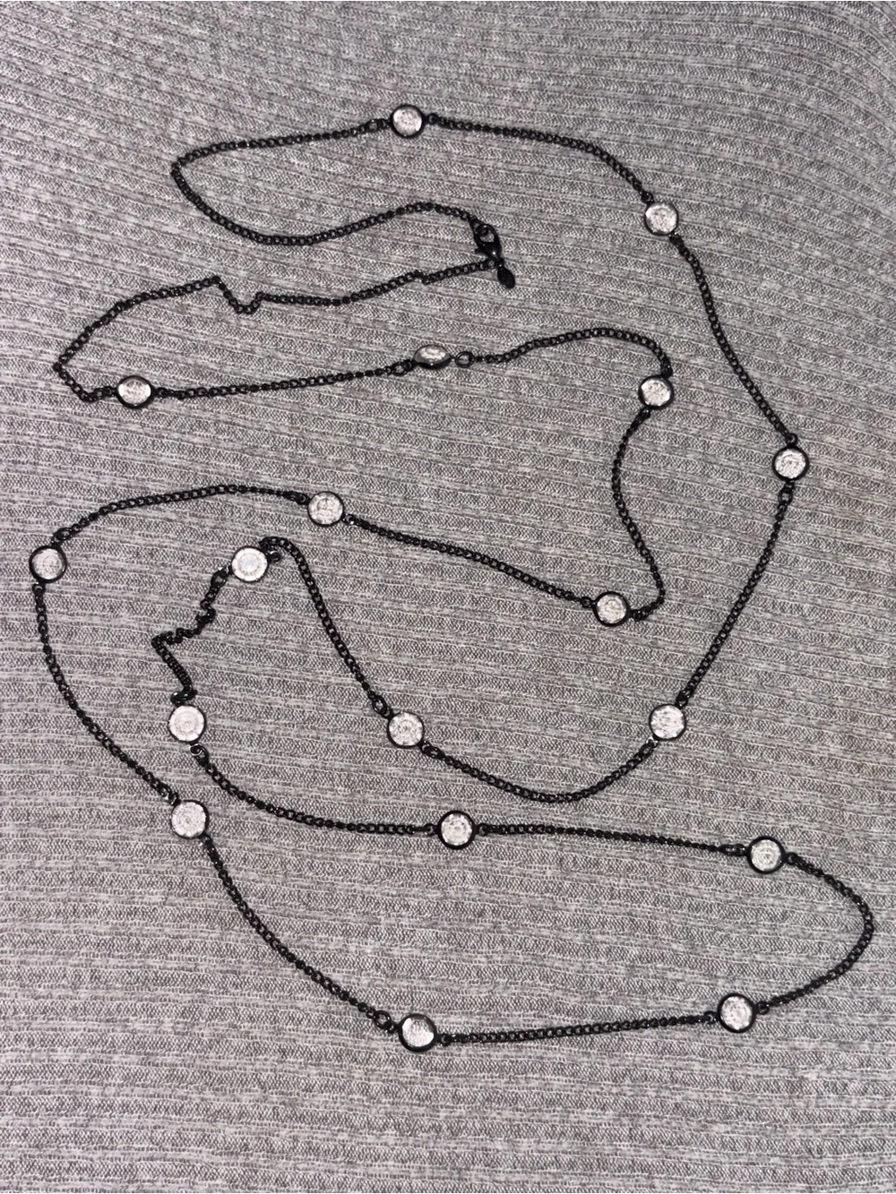 Vintage Premier Designs marked black metal tone clear rhinestone chain necklace